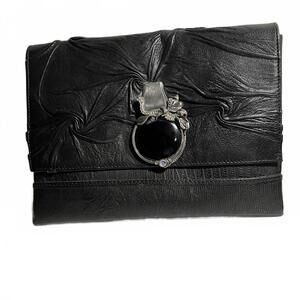 VTG Luigi Briglia Black  Lizard with  Clutch Faux Onyx Stone  & Silver Peacock t
